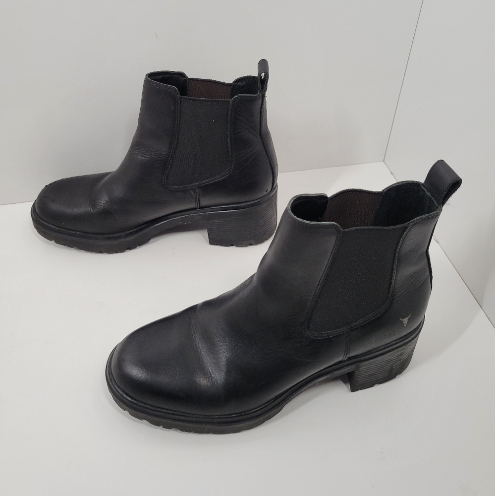 Windsor Smith Truth Black Leather Pull On Heeled Platform Boots Women Size 8